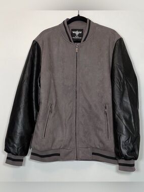 VIP Gray Bomber Jacket with Black Pleather Sleeves